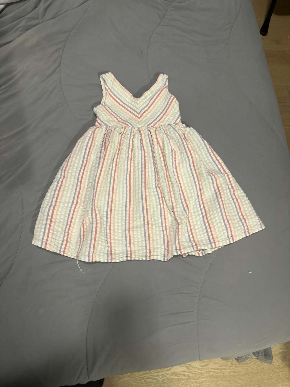 Hope & Henry Girls' Organic Cotton Seersucker Striped Fit and Flare Dress Sz 4